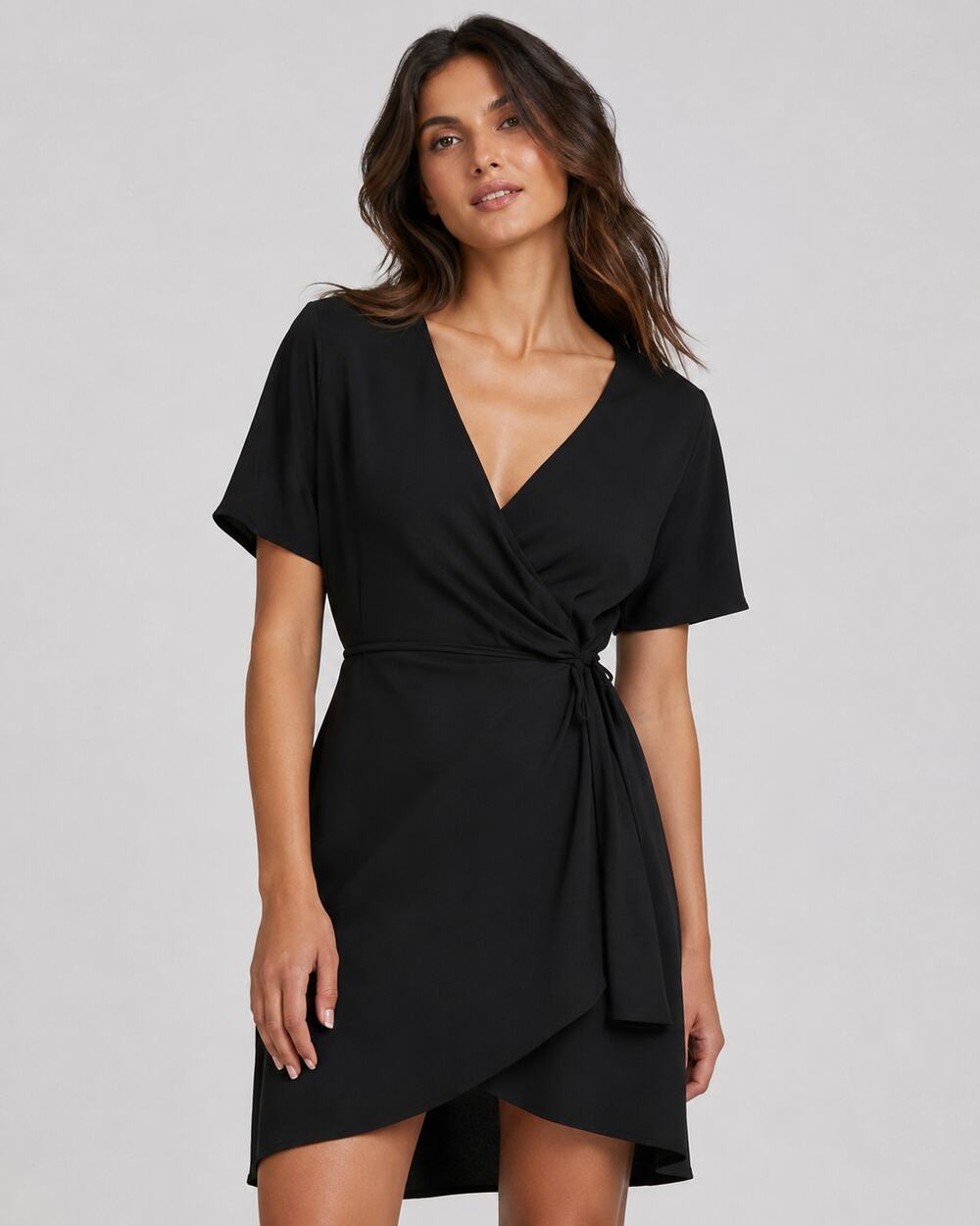 Babaton Black Short Sleeve Wrap Mini Dress Size Medium